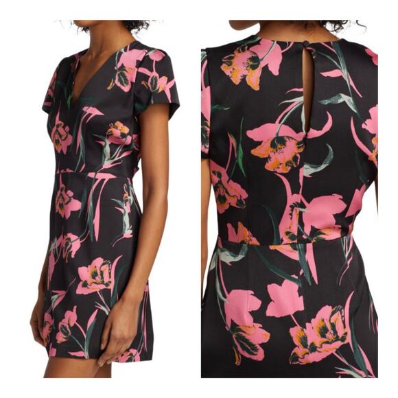 Milly Atalie Floral Print Pegged V-Neck Short Sleeve Tailored Mini Dress Size 4 - Picture 14 of 15